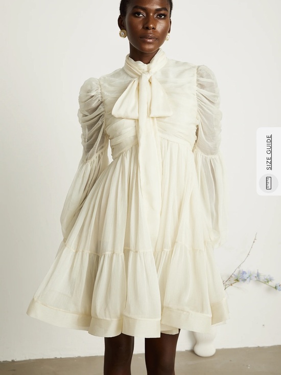 Miss Rosier Dresses & Skirts - Ivory Tie-Neck Long Sleeve Mini Dress